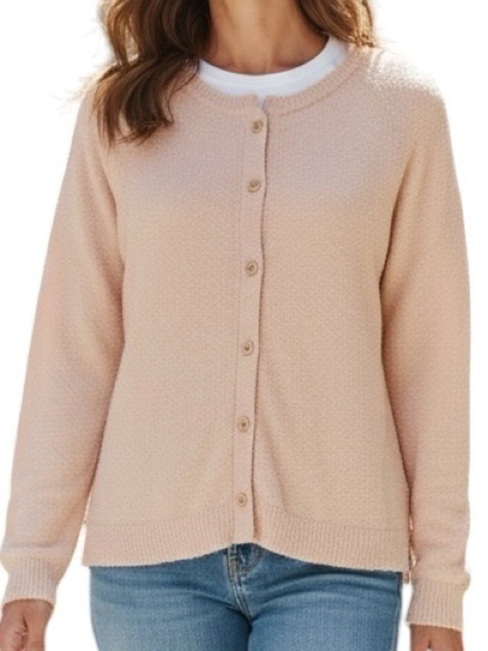 WOOL & COMPANY Classic Button-Front Cardigan Sweater Light Blush Pink